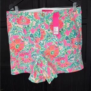 NWT Lilly Pulitzer Floral Print Jean Shorts in Pink & Green